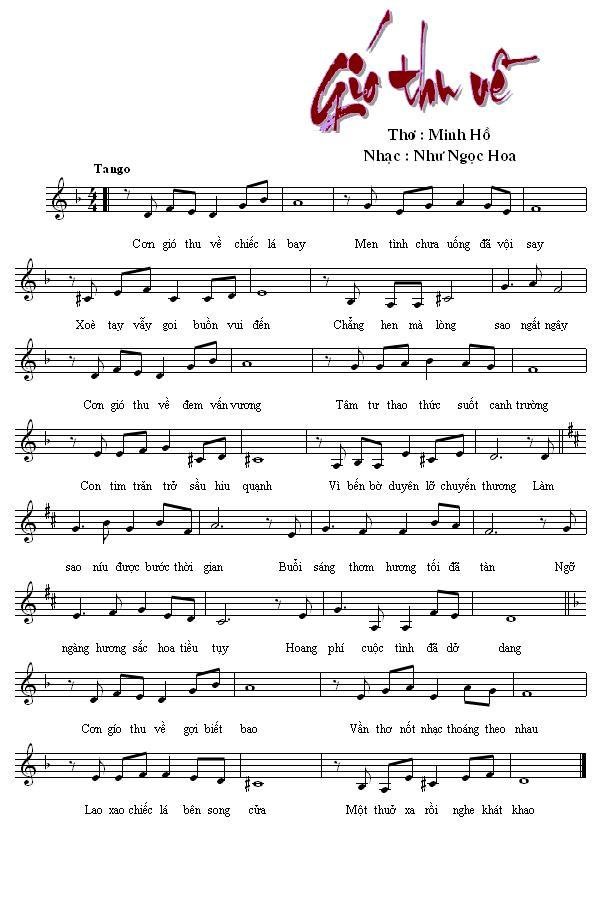 Sheet nhạc Gió Thu Về